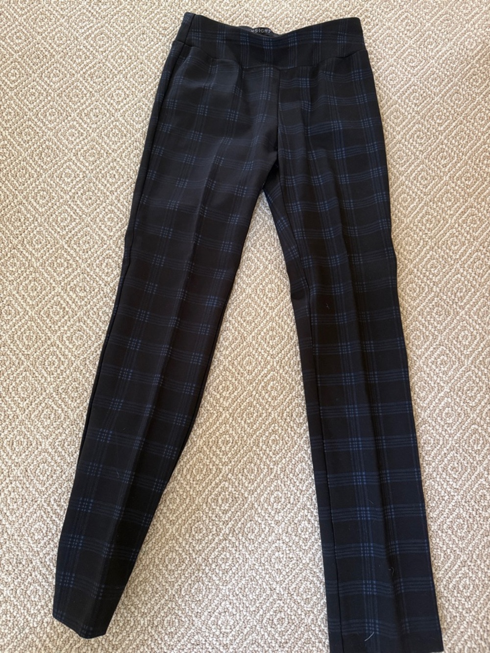 Insight Black stretch Pants/leggings with Blue Windowpane Plaid